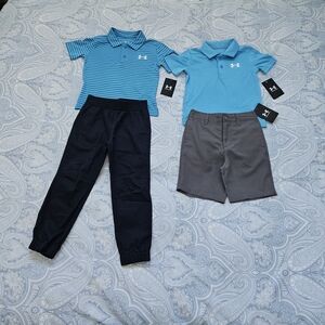 Under Armour Boys' Aqua & Teal Polo Set with Navy Joggers and Gray Shorts